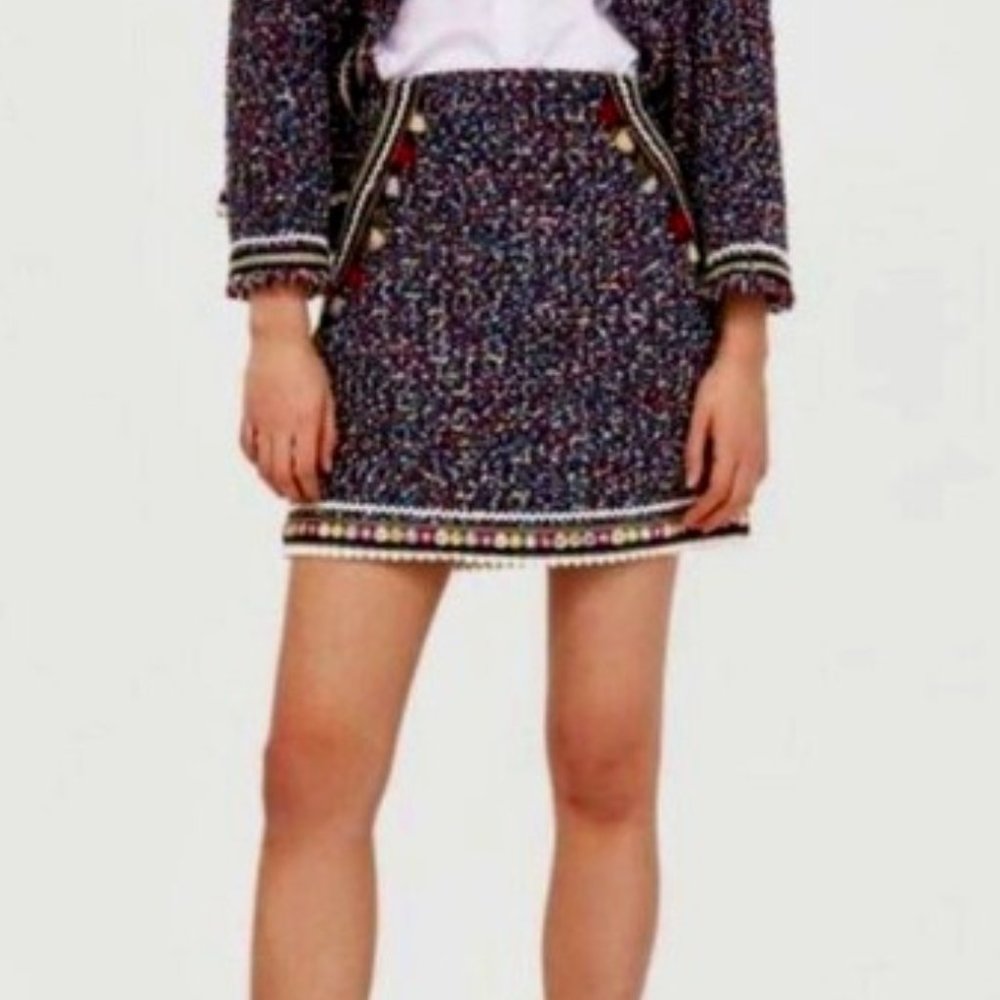 Zara - Tweed Tassel Embellished Mini Skirt